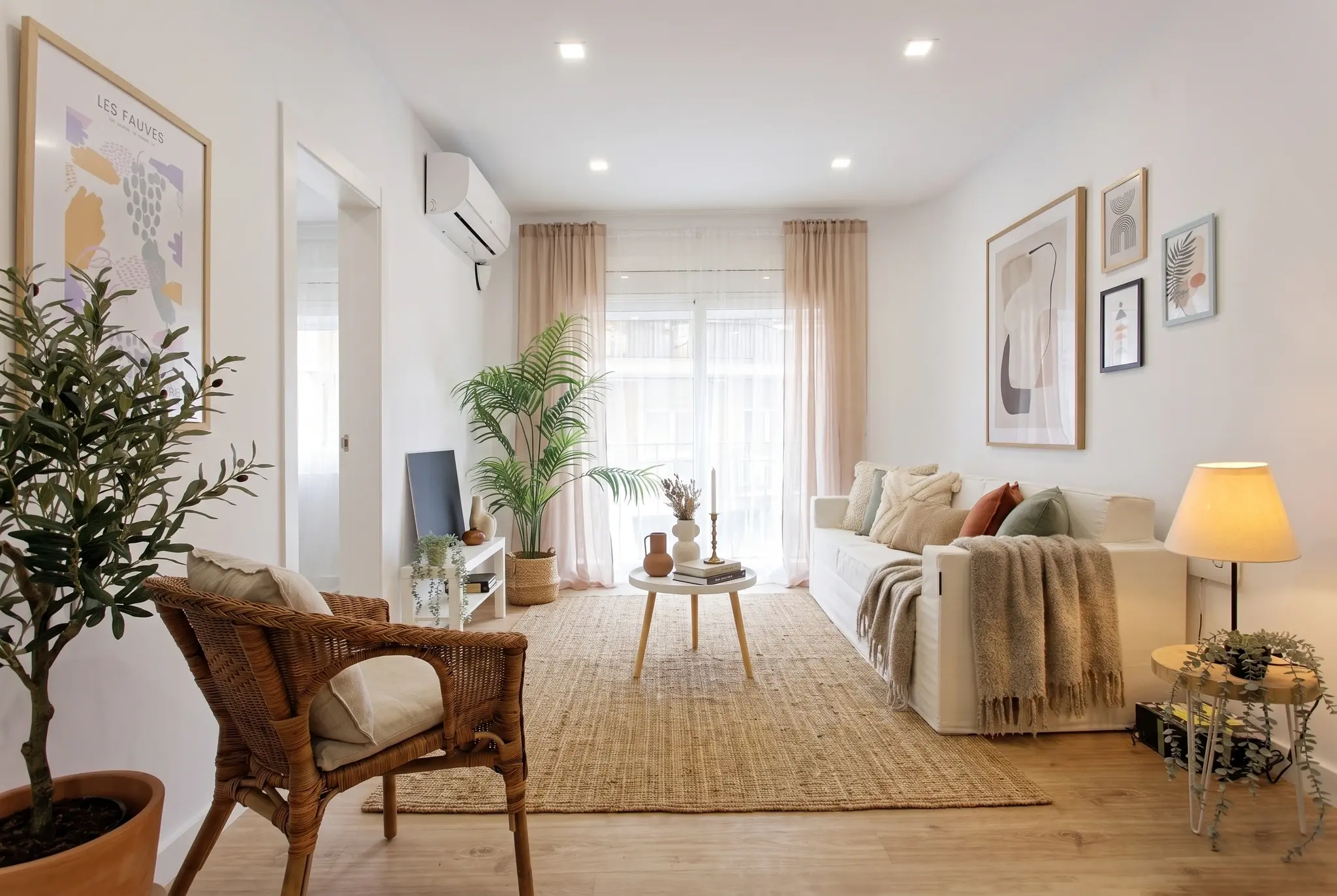 Salón · Sofá y plantas después del home staging
