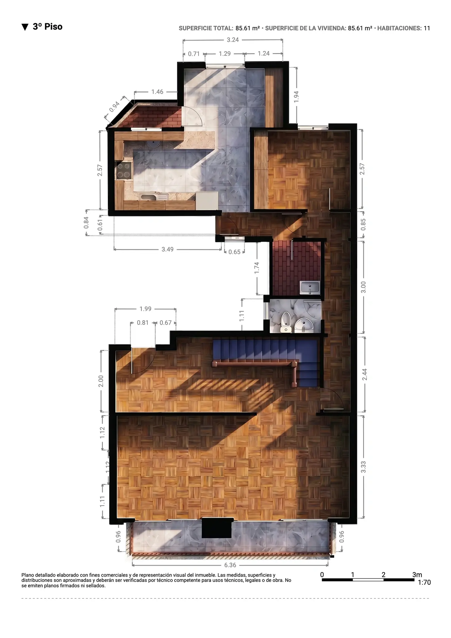 Plano inmobiliario 3D con medidas · Proyecto 01