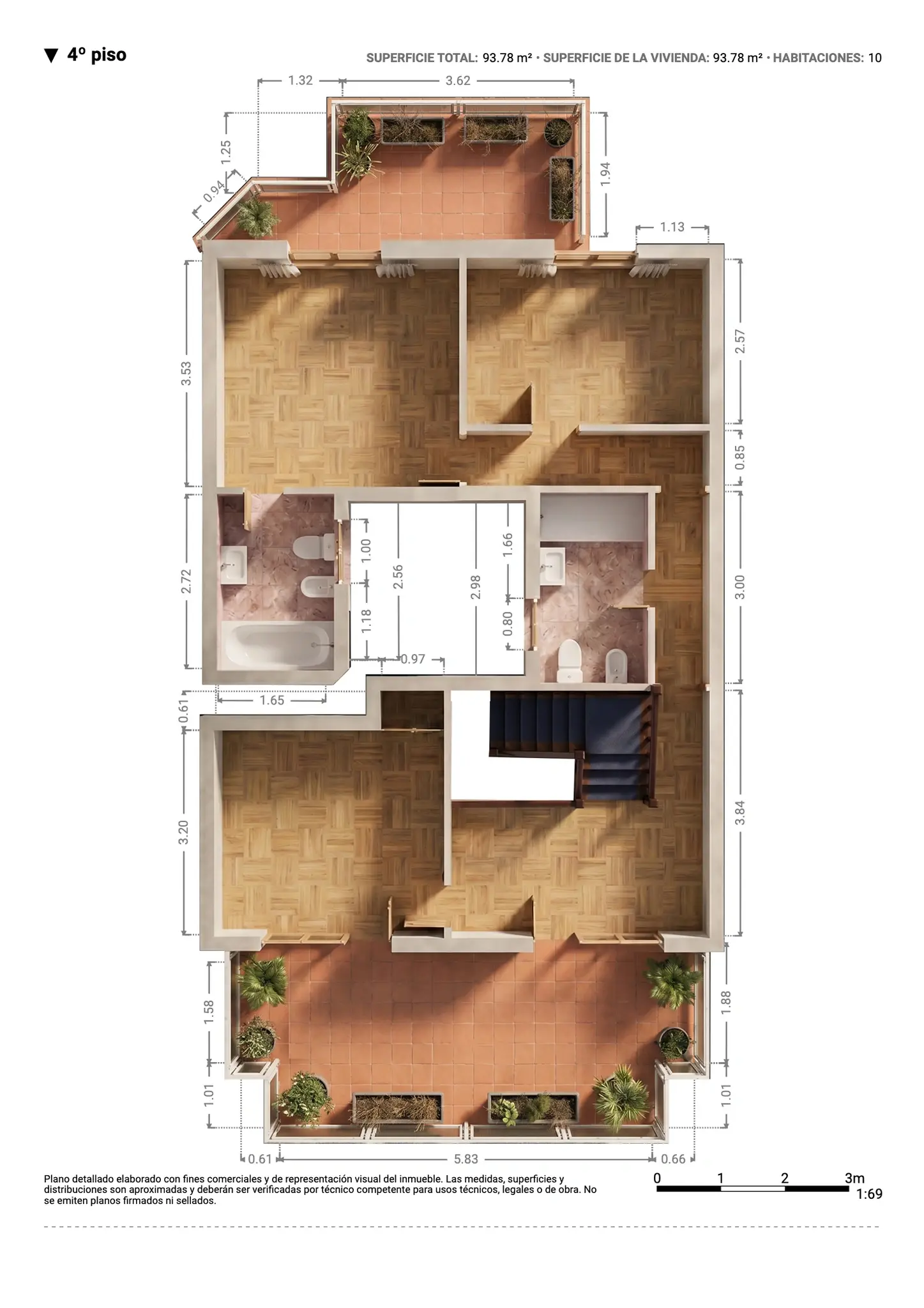 Plano inmobiliario 3D con medidas · Proyecto 02