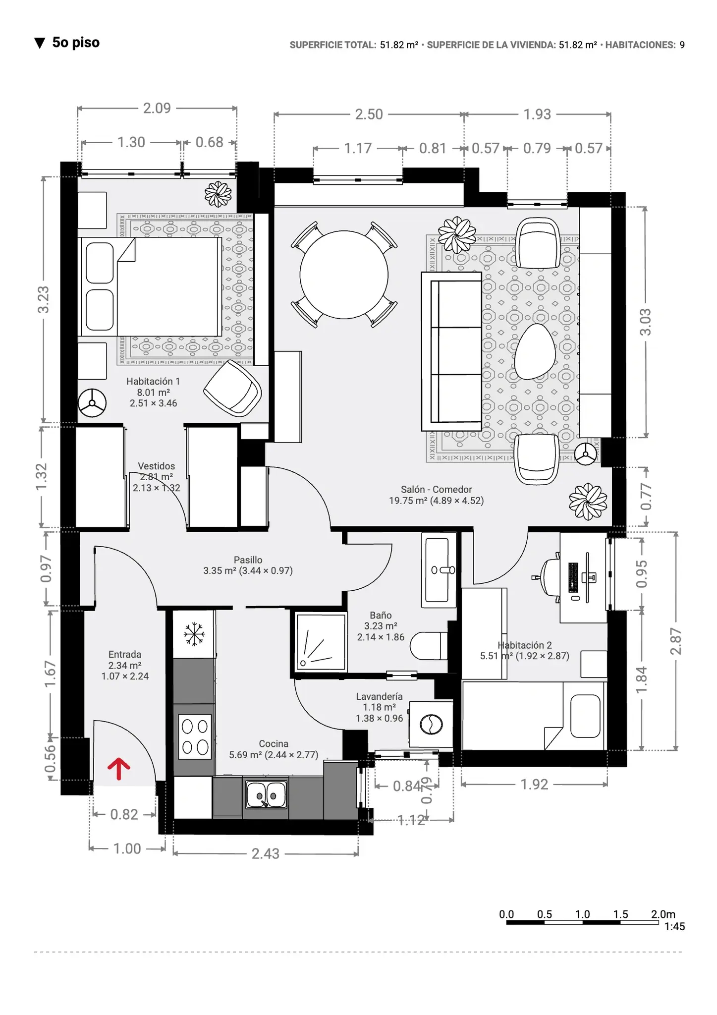 Plano inmobiliario 2D con medidas · Proyecto 06