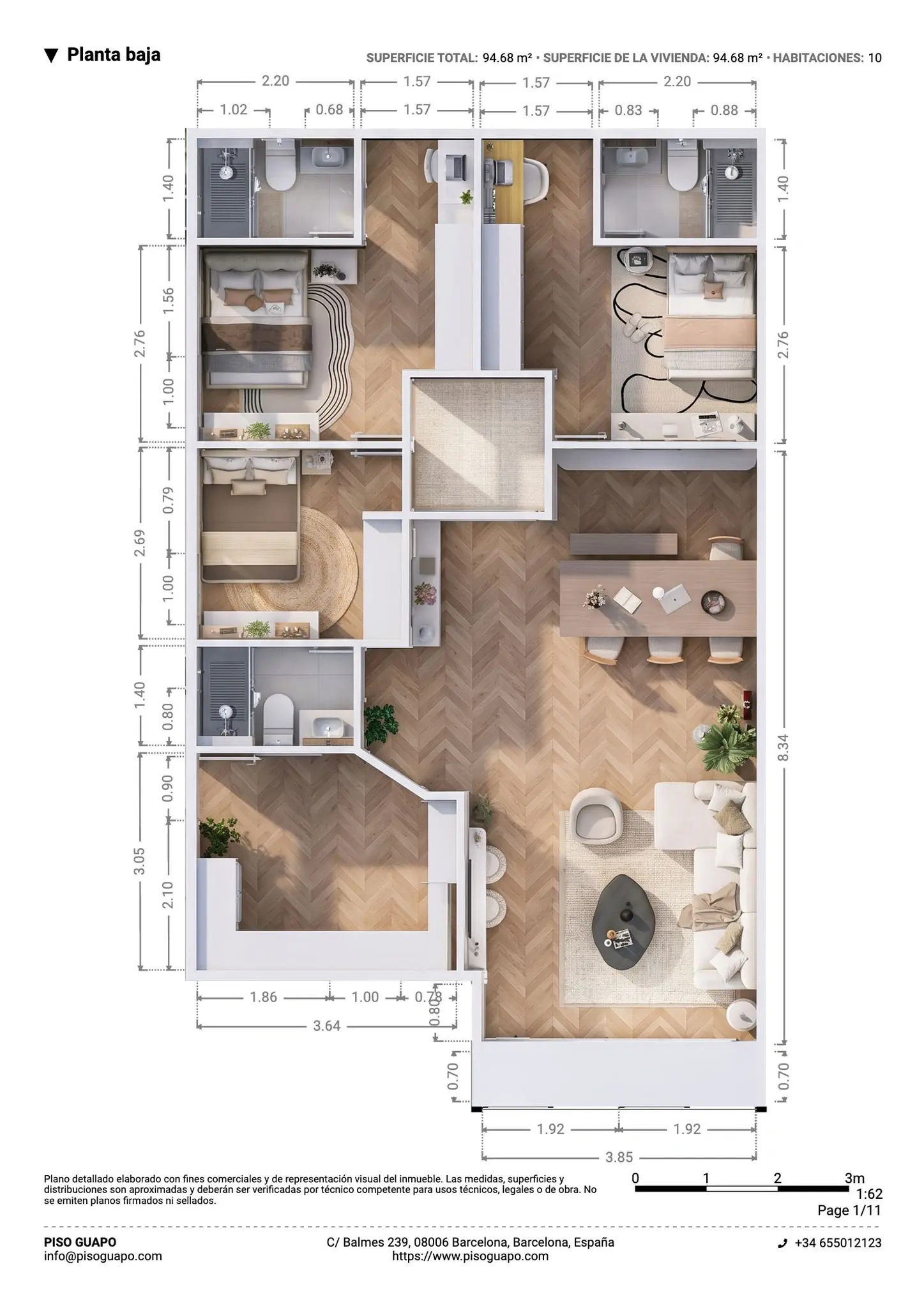 Plano inmobiliario 3D con medidas · Proyecto 07