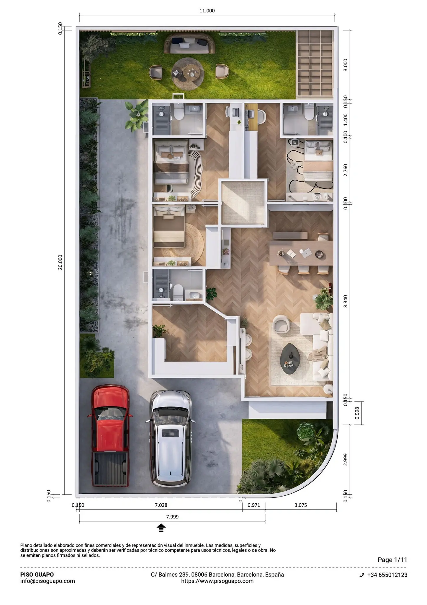 Plano inmobiliario 3D con medidas · Proyecto 08