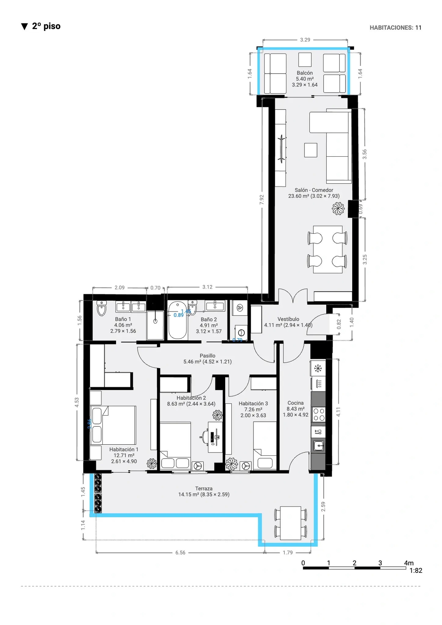 Plano inmobiliario 2D con medidas · Proyecto 09