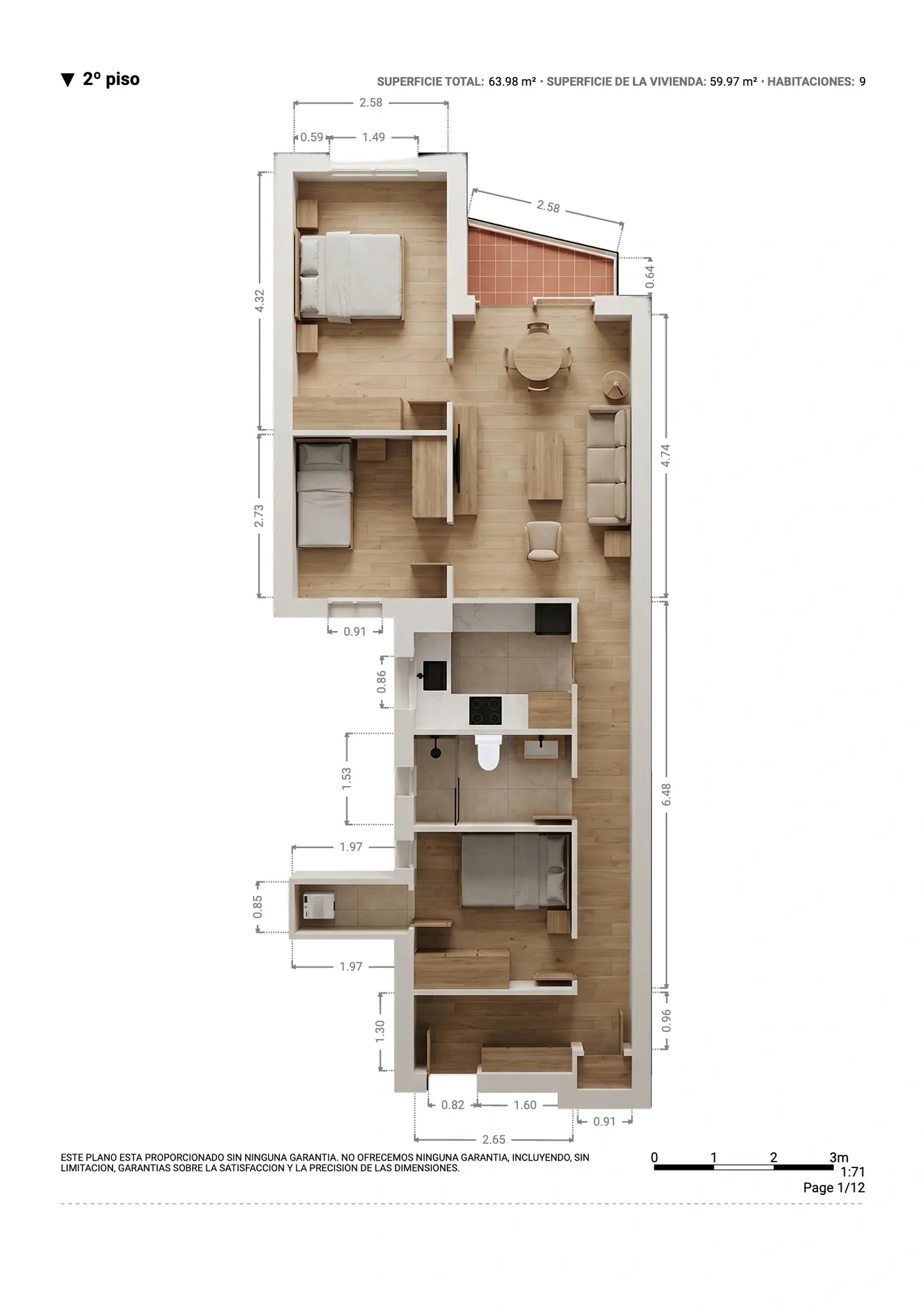 Plano inmobiliario 3D con medidas · Proyecto 11