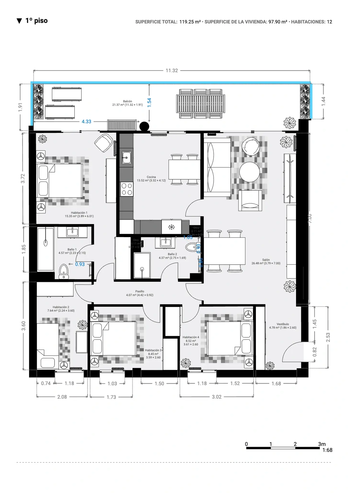 Plano inmobiliario 2D con medidas · Proyecto 15