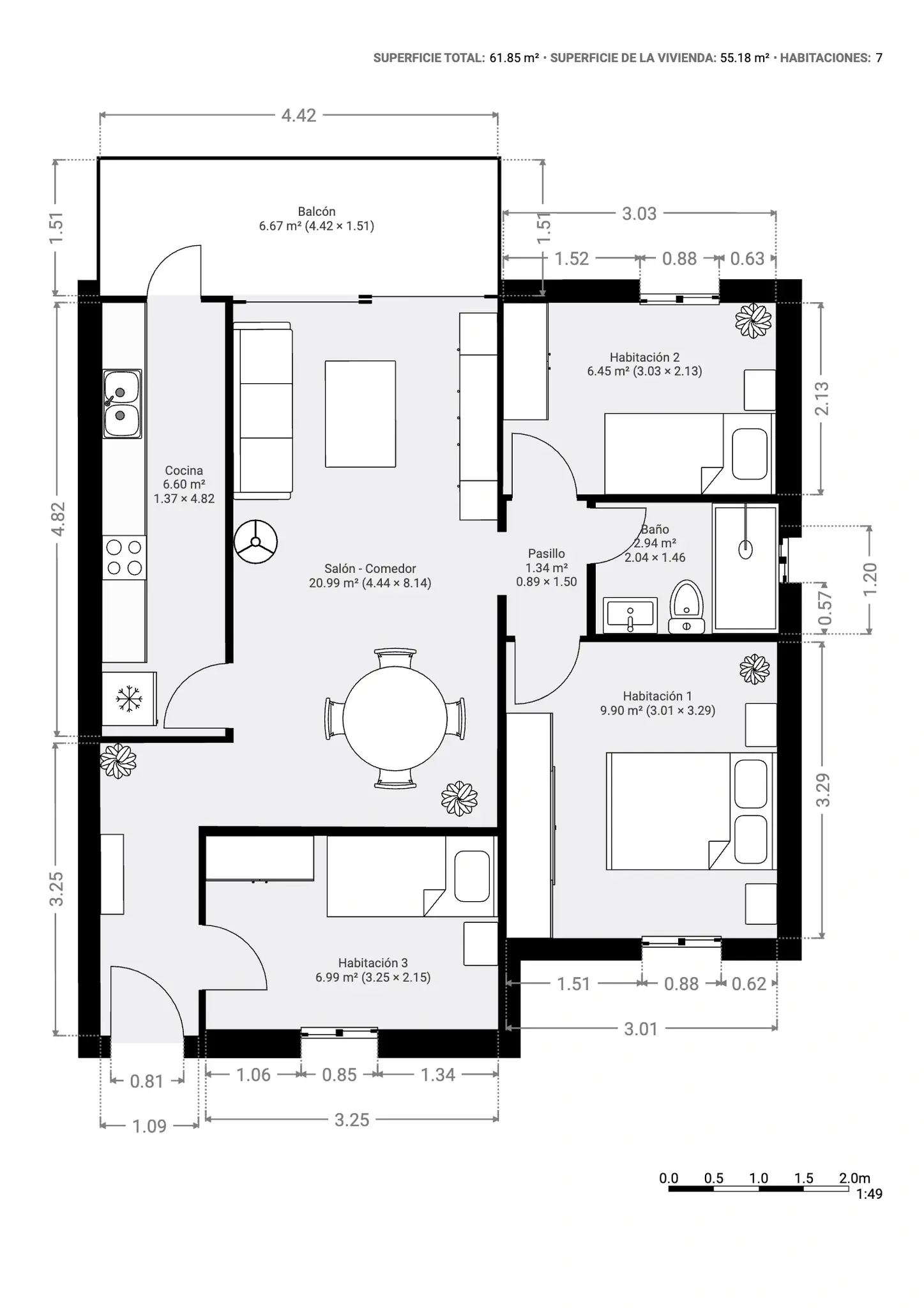 Plano inmobiliario 2D con medidas · Proyecto 16