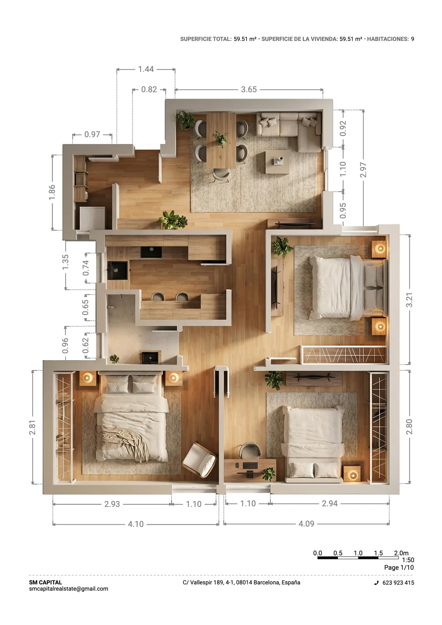 Plano inmobiliario 3D con medidas · Proyecto 17