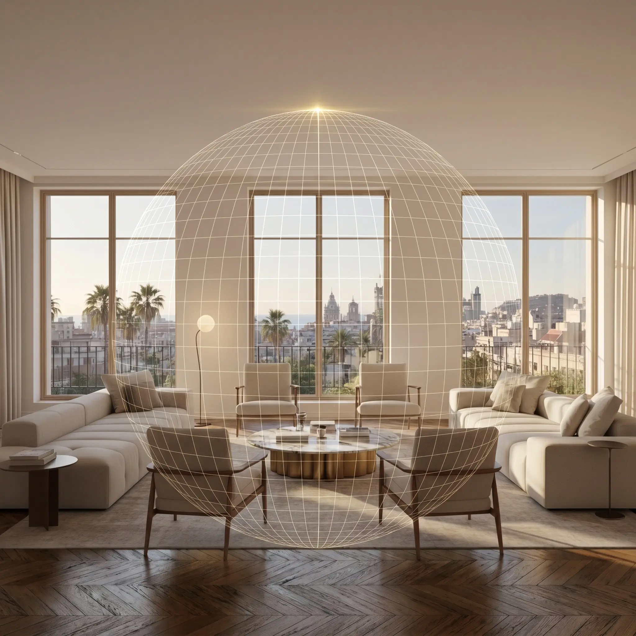 Tour virtual inmobiliario 360 de salón de lujo en Barcelona
